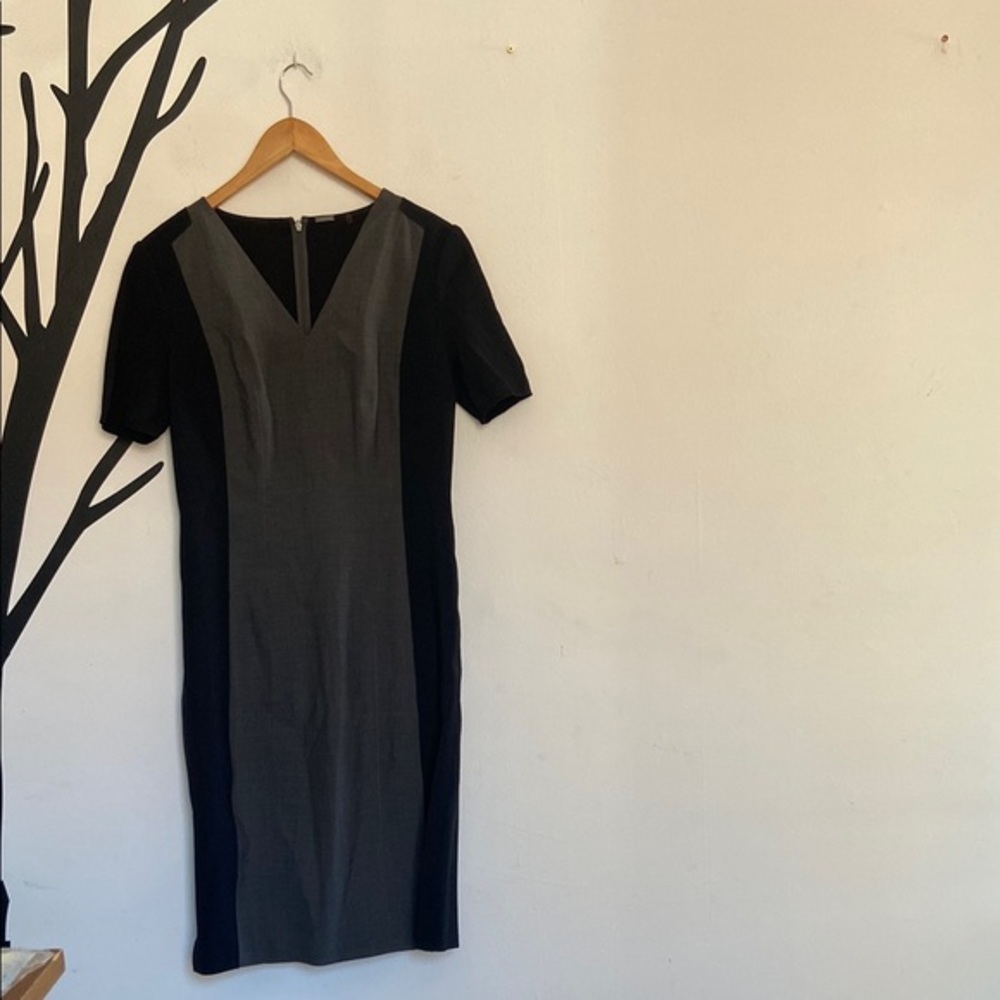 Elie Tahari grey + black mixed media dress